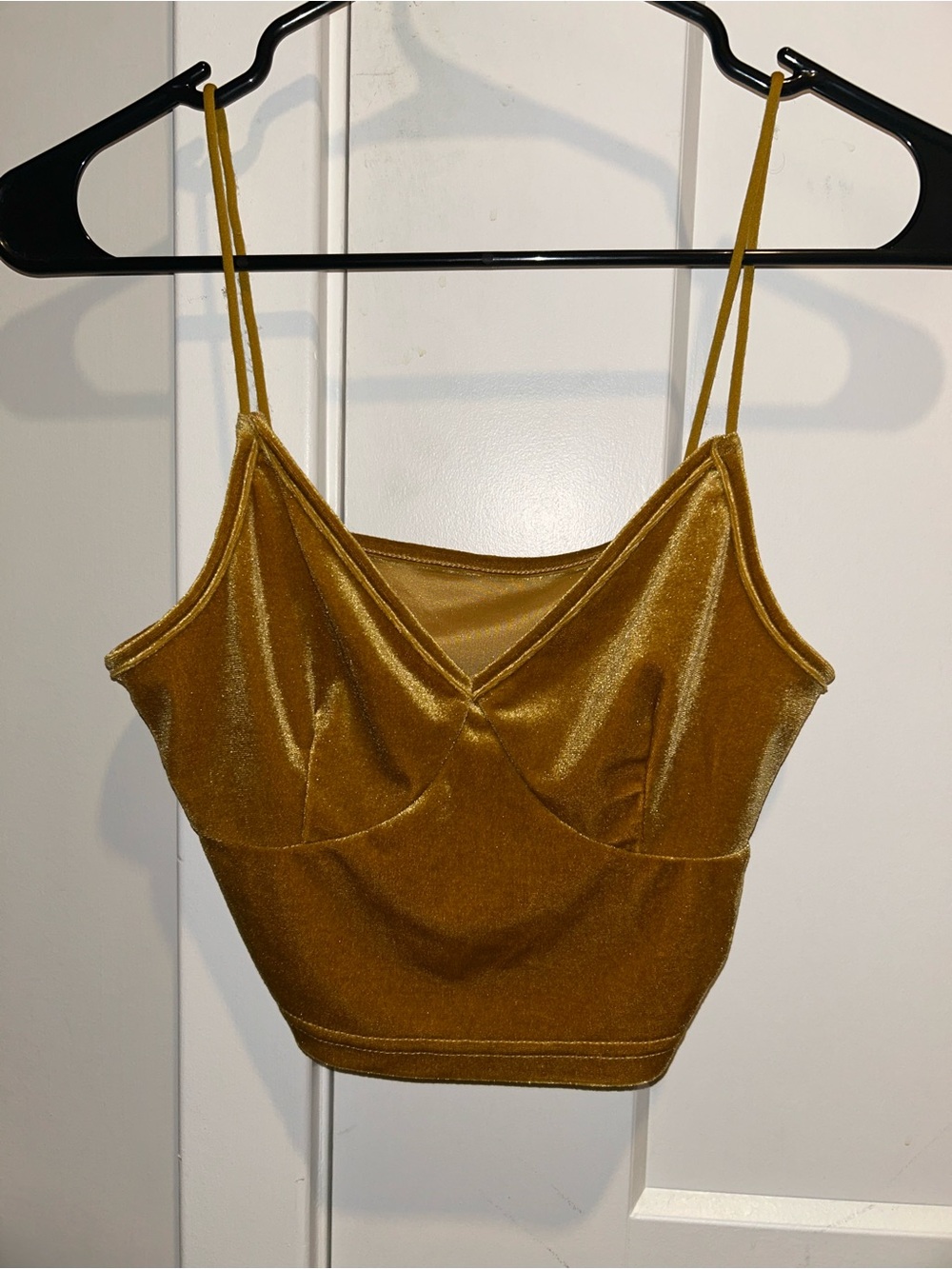 Gold Velvet Spaghetti Strap Crop Top - Women's